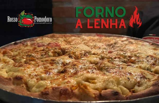 Rosso Pomodoro: Pizza com 8 ou 12 Fatias Feita no Forno a Lenha, a partir de R$59,90. Tem Frango com Catupiry Original, Lombo com Catupiry Original, Portoghesa e Muito Mais!